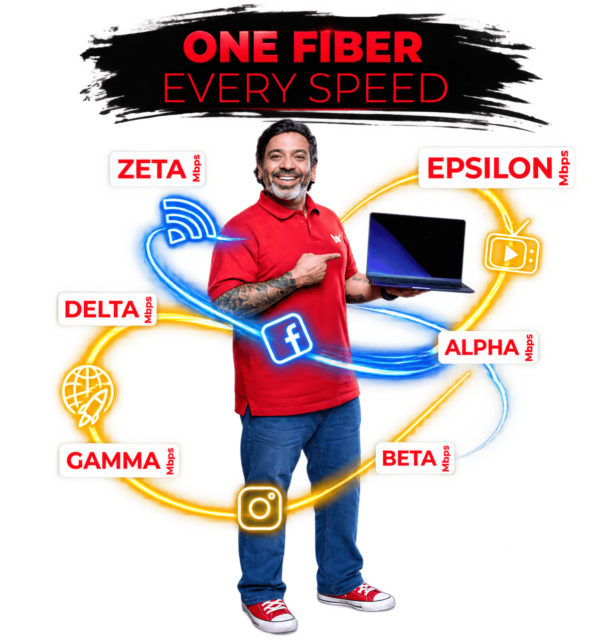 EPSILON fiber internet lifestyle artwork for streaming, work, gaming, and business.
